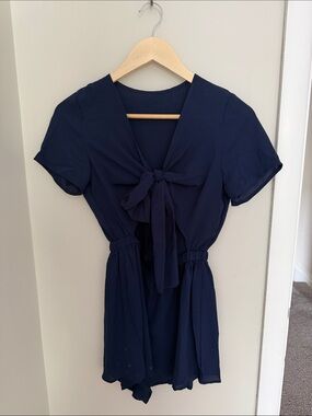 Navy Tie-Front Short Sleeve Women’s Romper